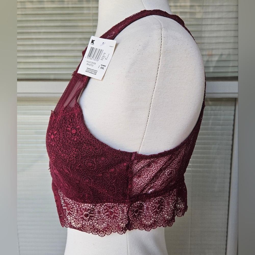 NWT KMART Sexy Sheer Burgundy Lace Bralette Crop Top L/XL - Picture 4 of 8